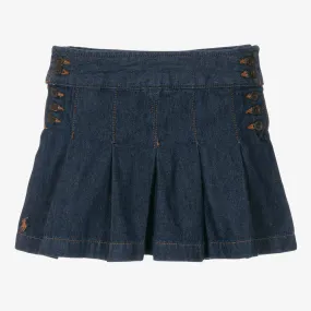 Girls Blue Pleated Denim Skirt