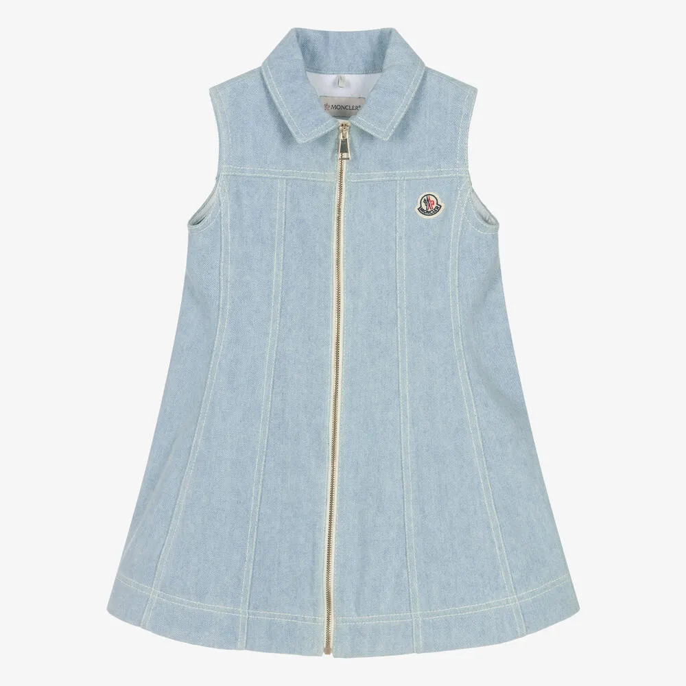 Girls Blue Zip-Up Denim Dress