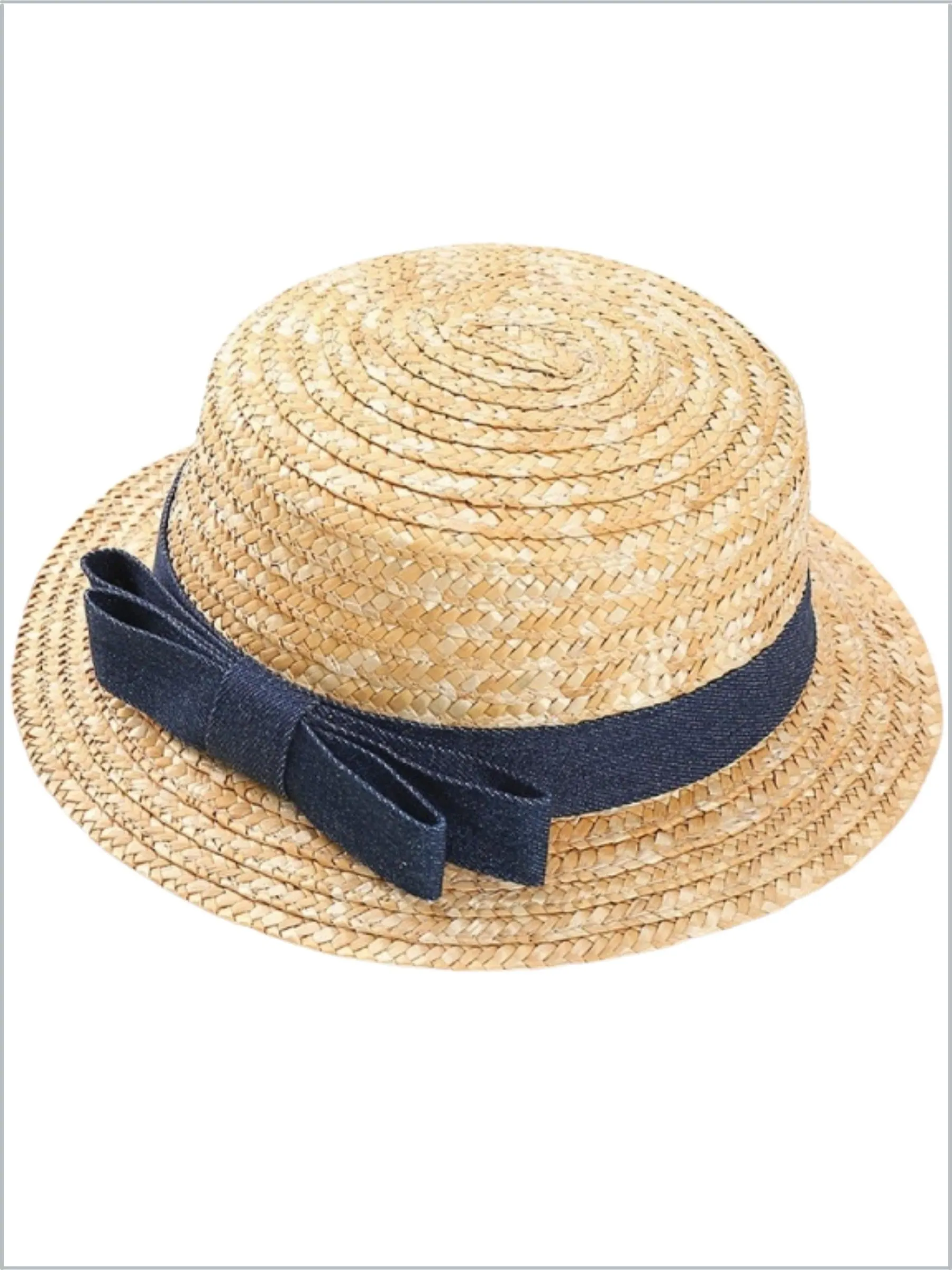 Girls Denim Bow Straw Hat