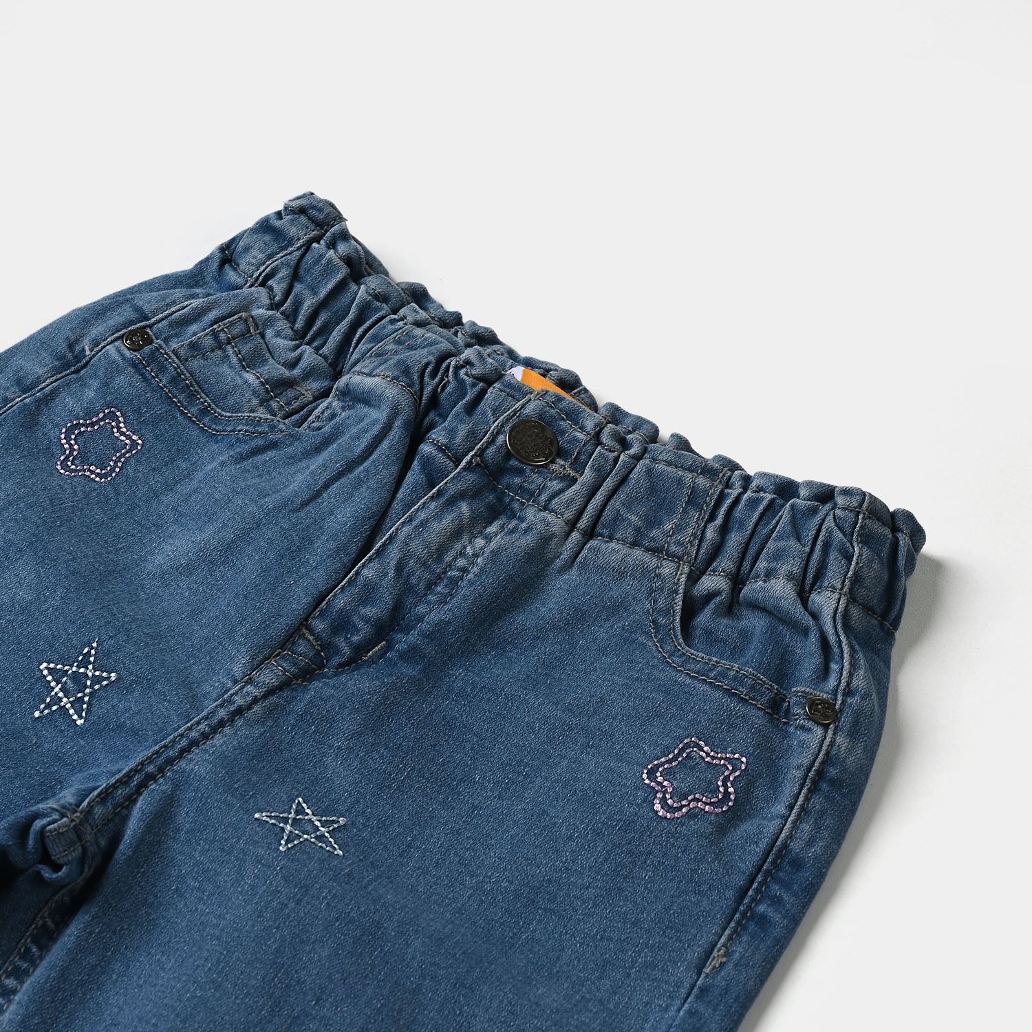 Girls Denim Pant Stars Embroidery-Ice Blue