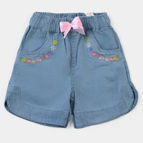 Girls Denim rigid Short Floral-Ice Blue