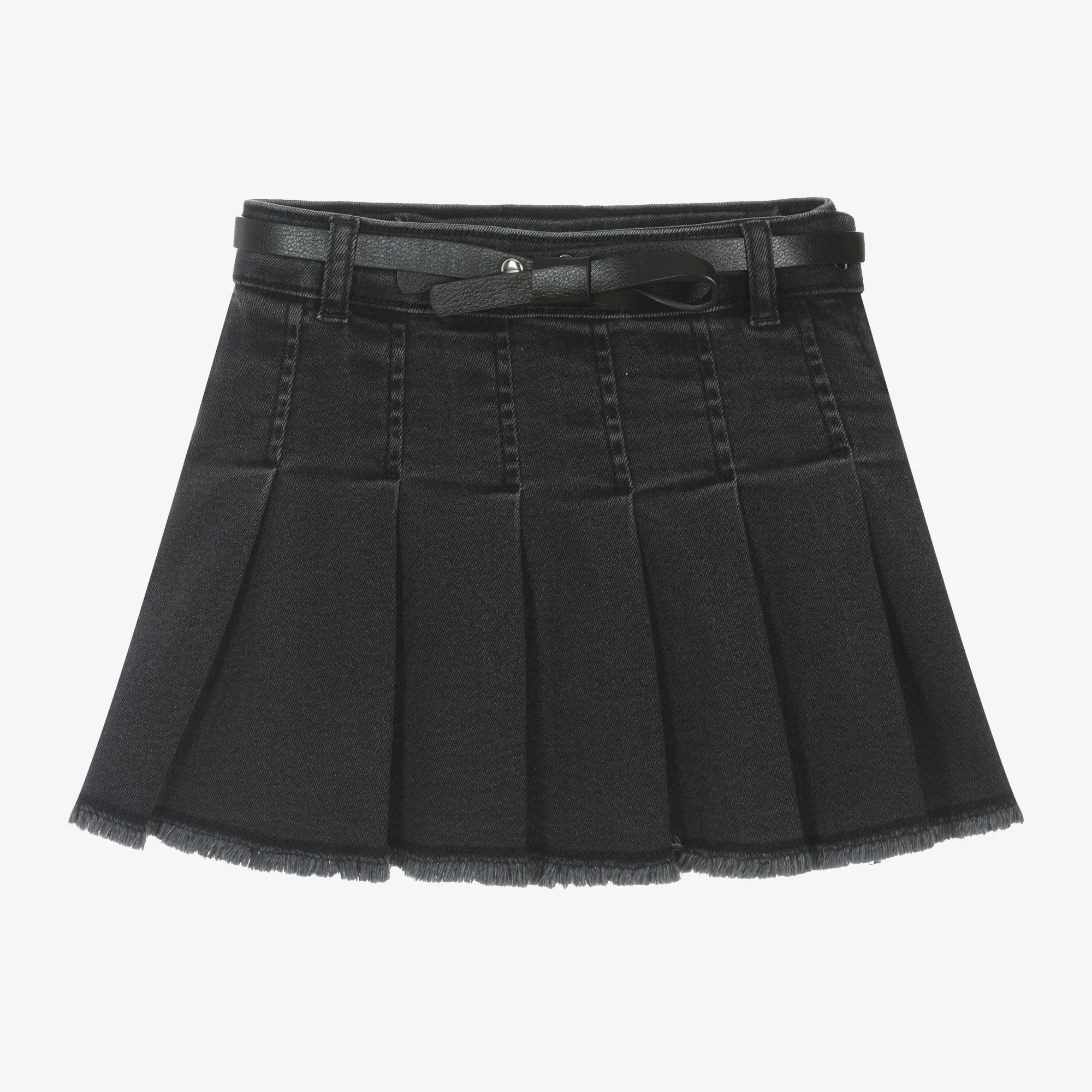 Girls Grey Pleated Denim Skirt