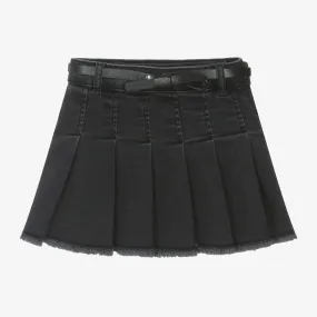 Girls Grey Pleated Denim Skirt