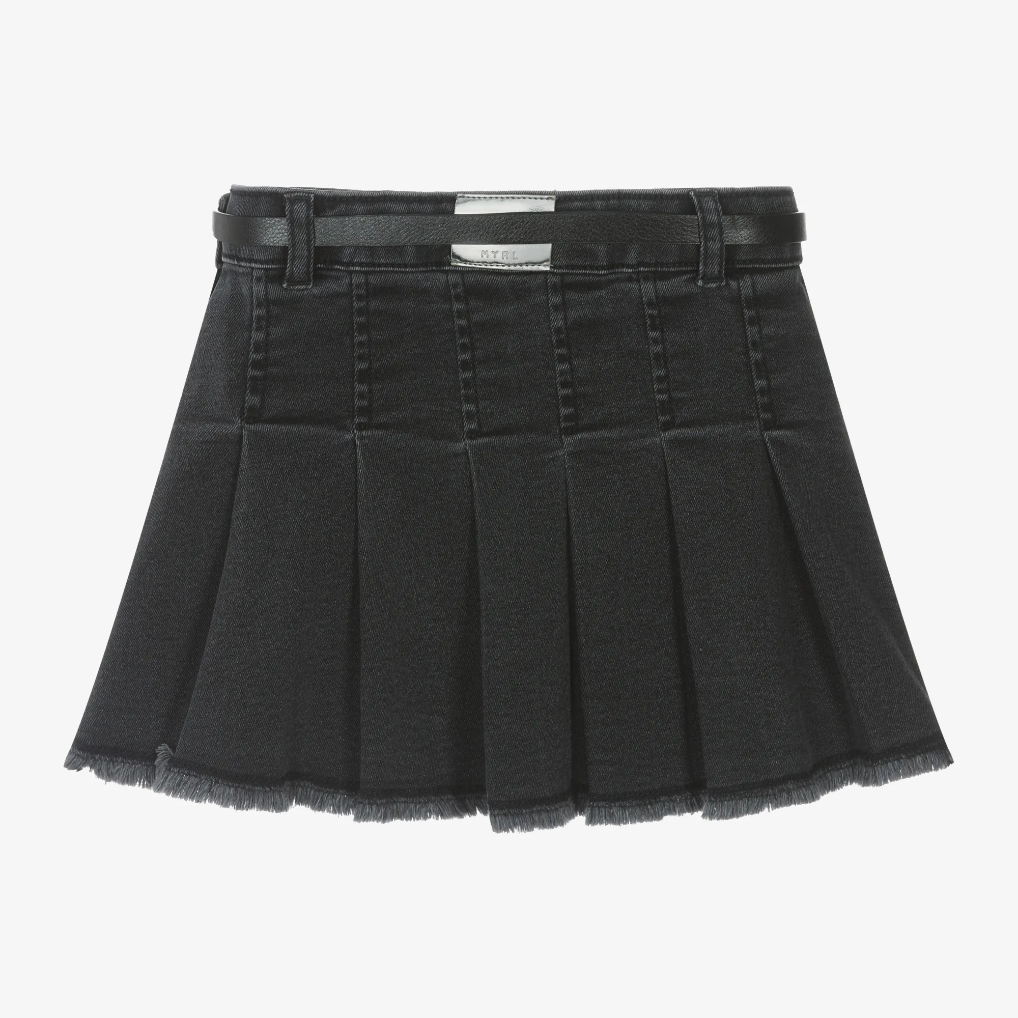 Girls Grey Pleated Denim Skirt