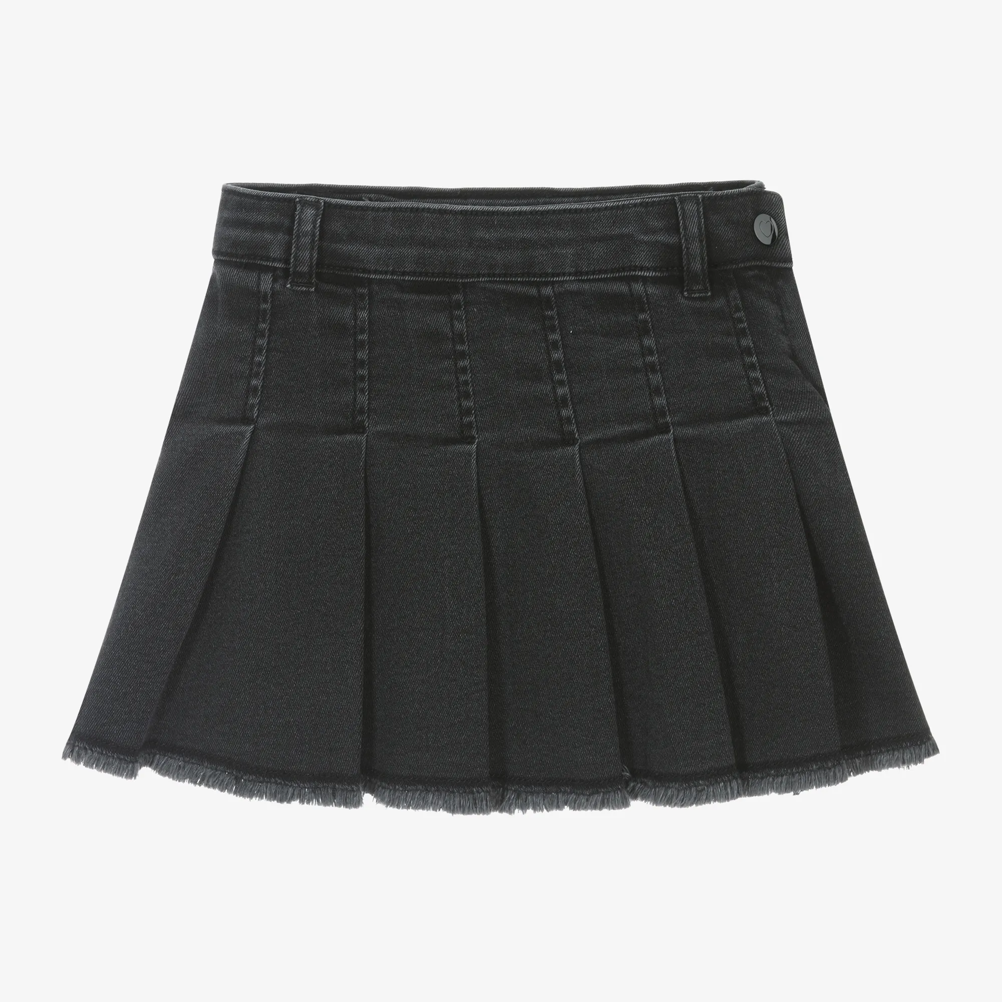 Girls Grey Pleated Denim Skirt