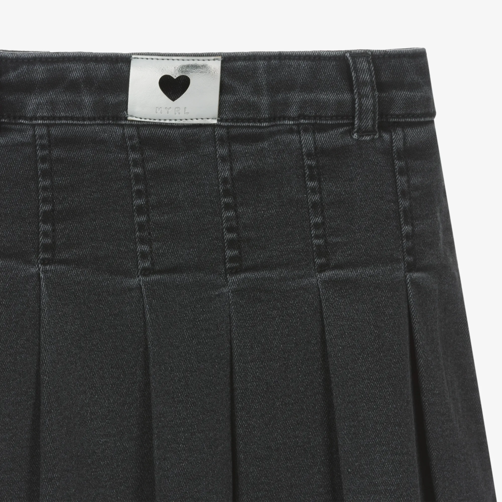 Girls Grey Pleated Denim Skirt