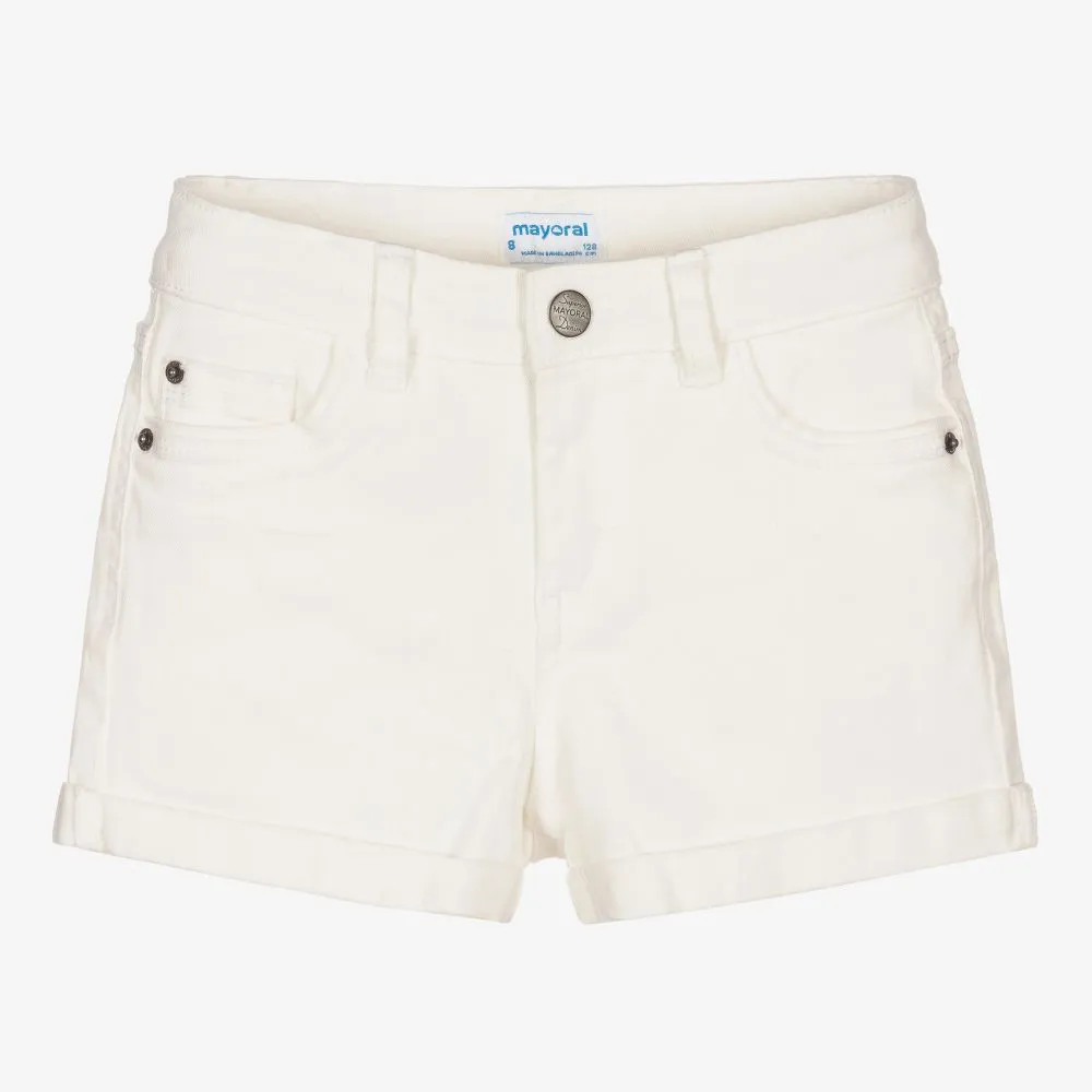 Girls Ivory Denim Shorts