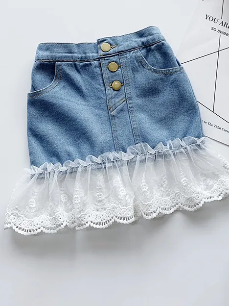 Girls Look Better in Lace Top and Denim Skirt Set