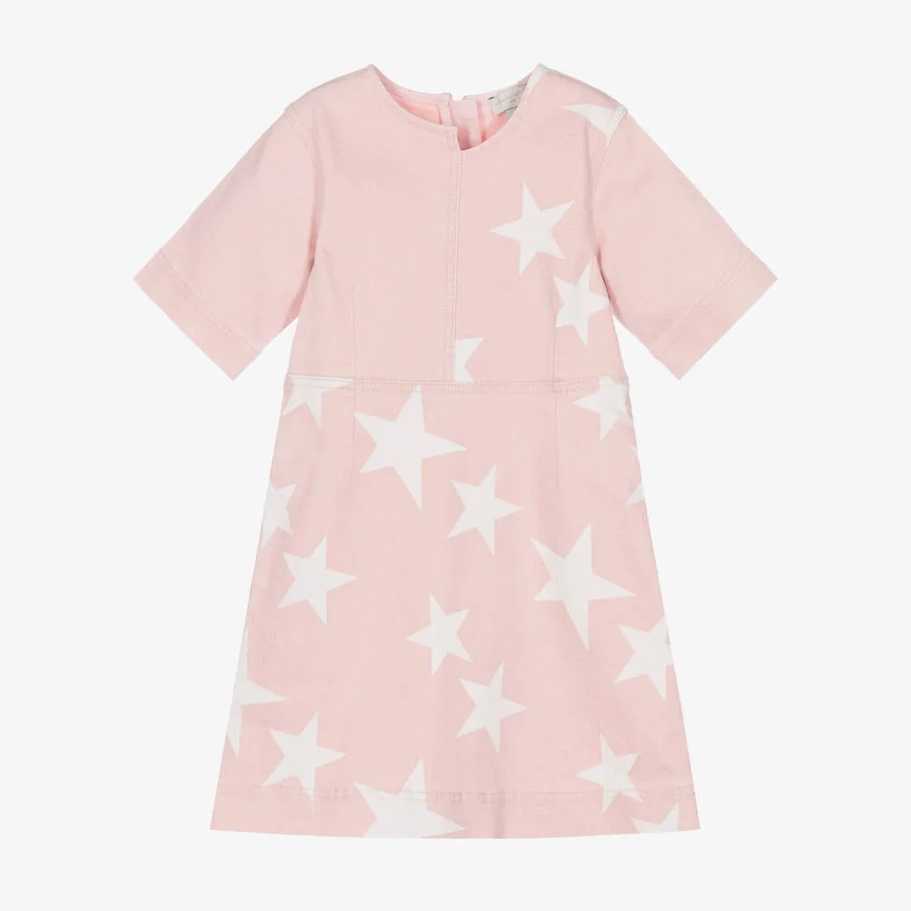 Girls Pink Denim Stars Dress