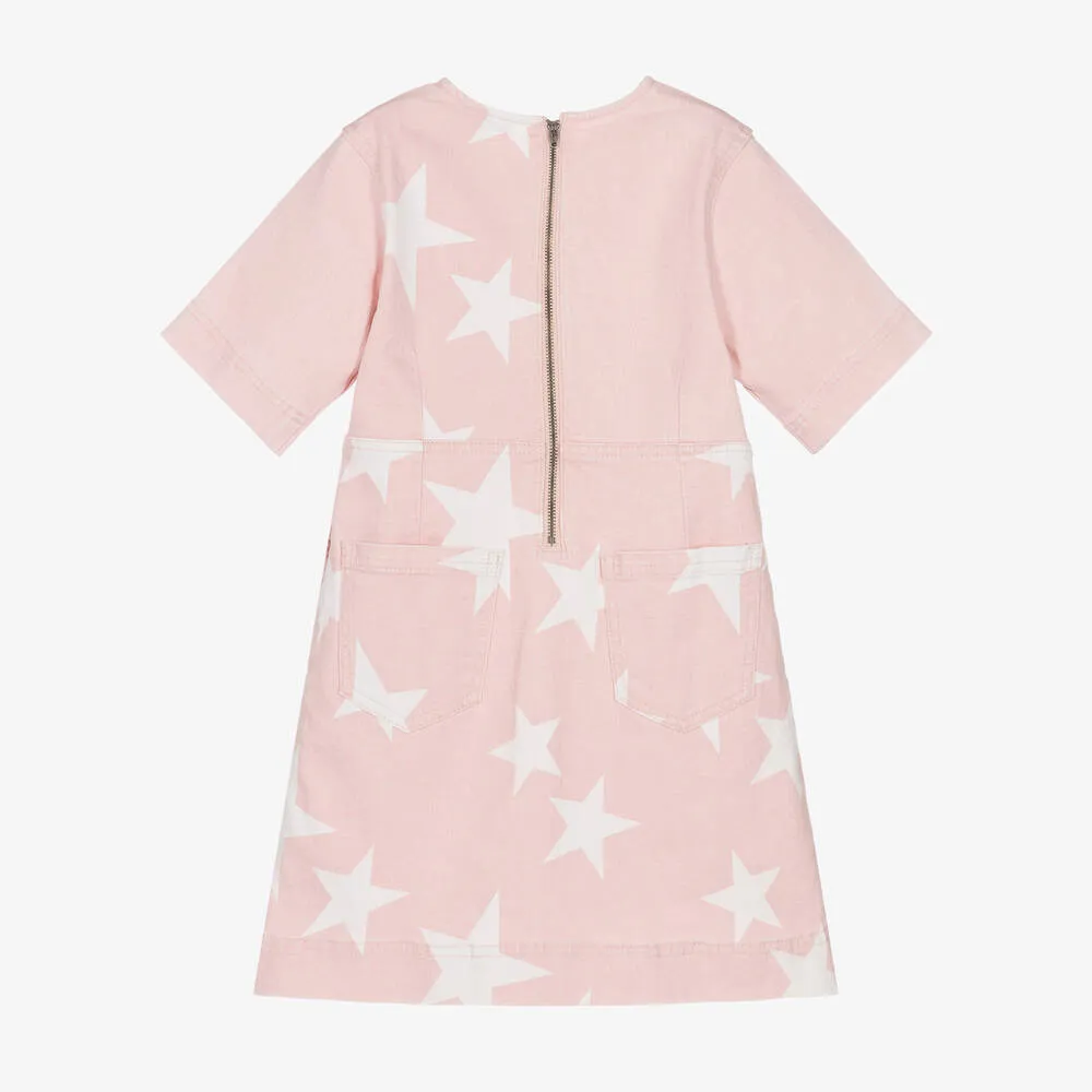 Girls Pink Denim Stars Dress