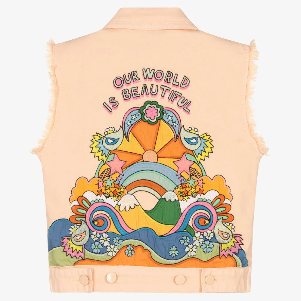 Girls Pink Dream Embroidered Denim Gilet