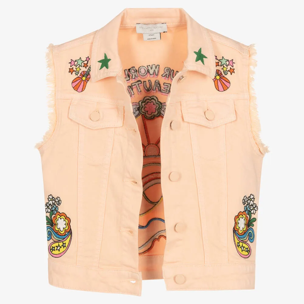 Girls Pink Dream Embroidered Denim Gilet