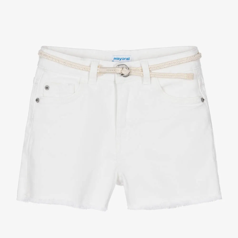 Girls White Denim Shorts