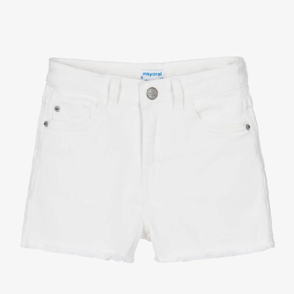 Girls White Denim Shorts