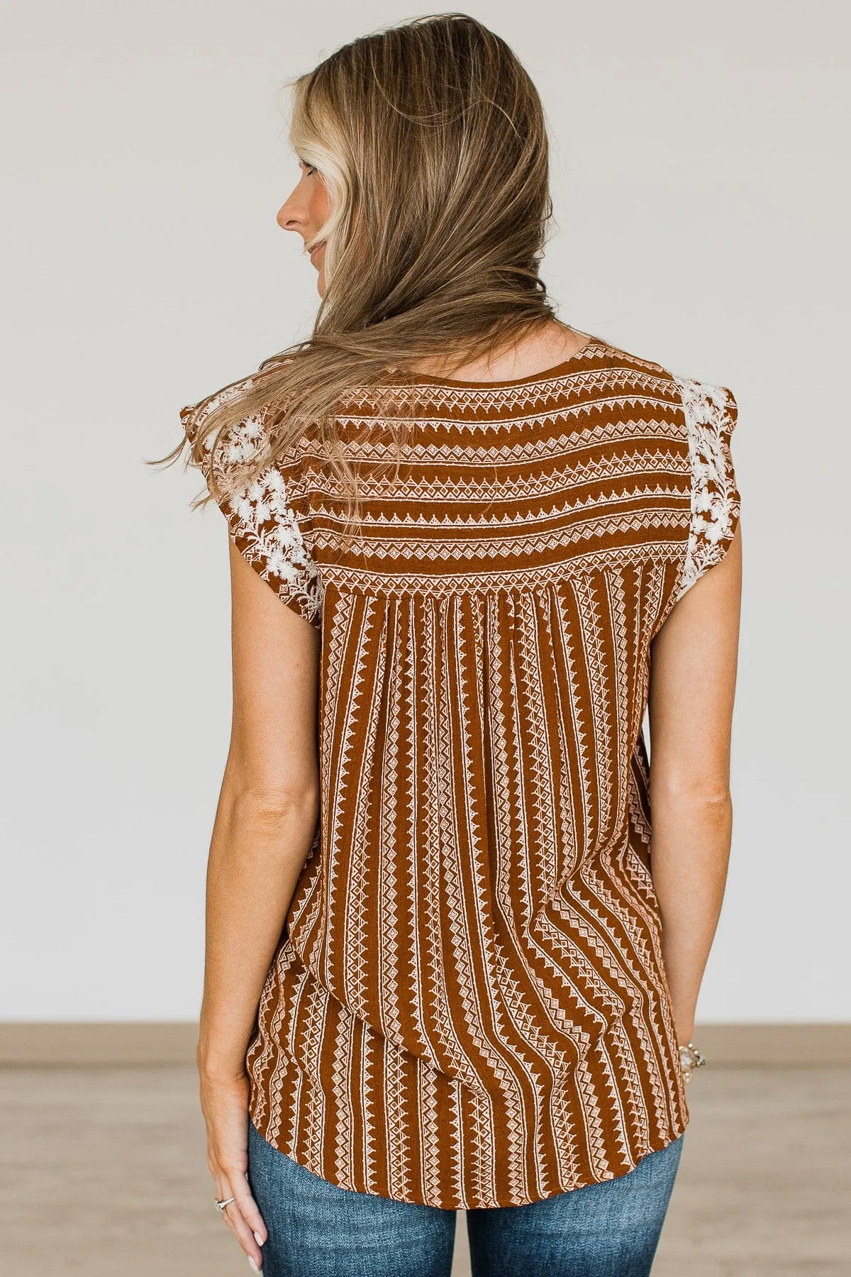 Going For It Crochet Blouse- Dark Camel