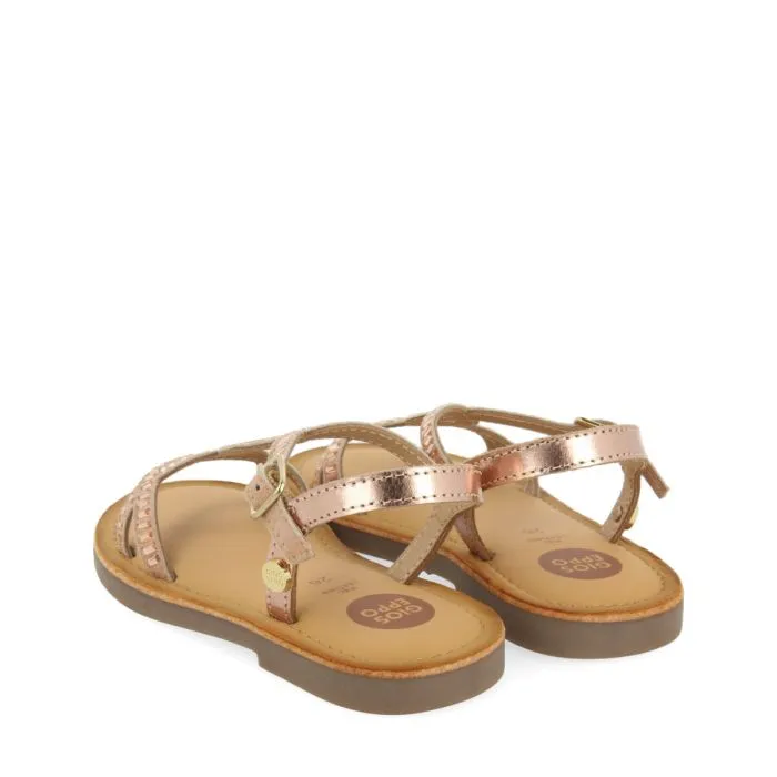 GOLDEN PINKE LEATHER SANDALS WITH STRAPS AND MINI RHINESTONES FOR GIRL TALARA