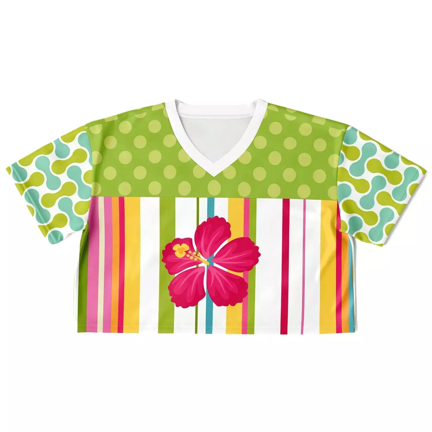 Green Anjou Pear Striped Floral Crop Jersey