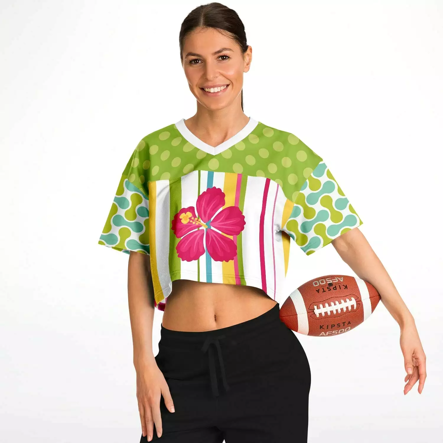 Green Anjou Pear Striped Floral Crop Jersey