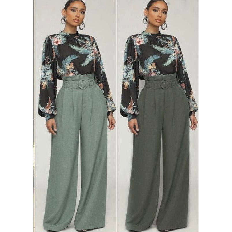 High Waisted Wide Leg Casual Pants