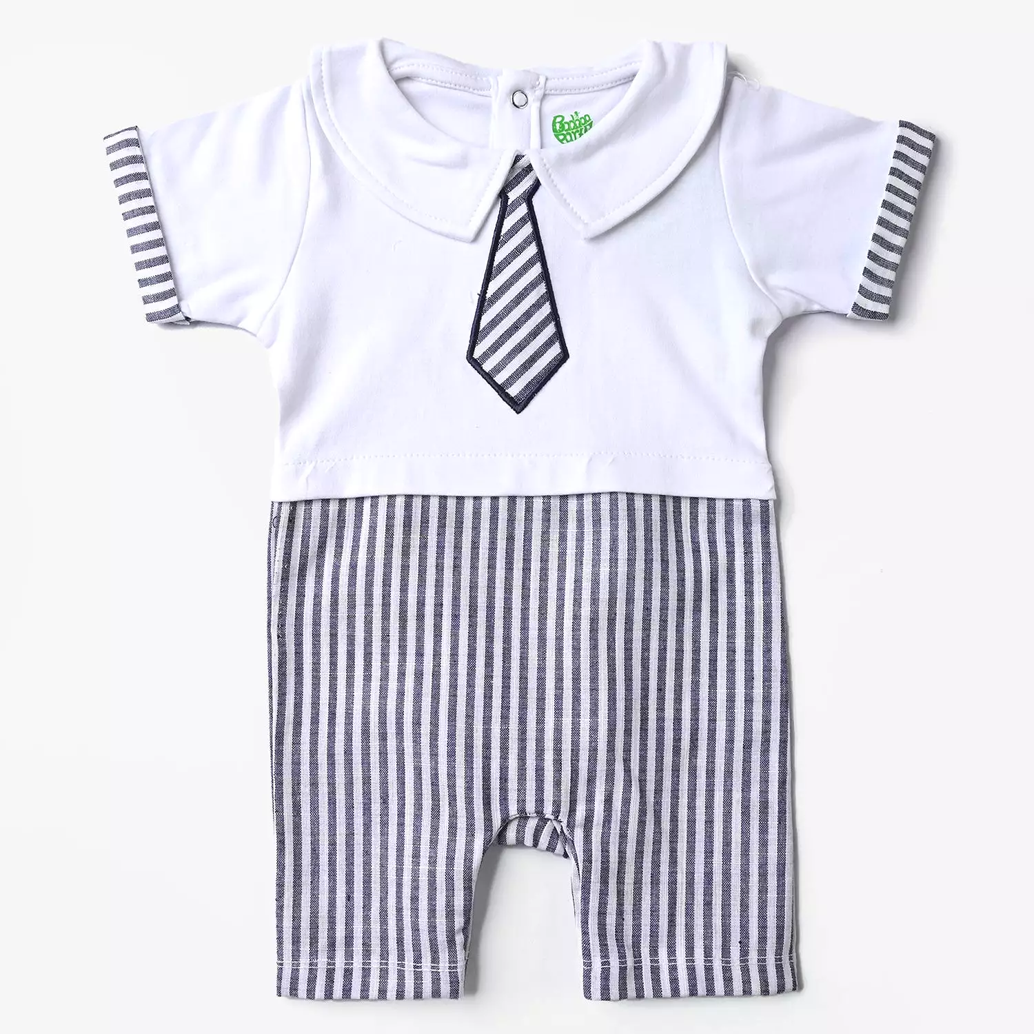 Infant Boys Cotton Interlock Knitted Romper Tie Style-White