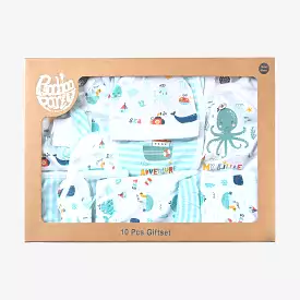 Infant Boys Cotton Poplin 10 Piece Set Marine Life-mIX