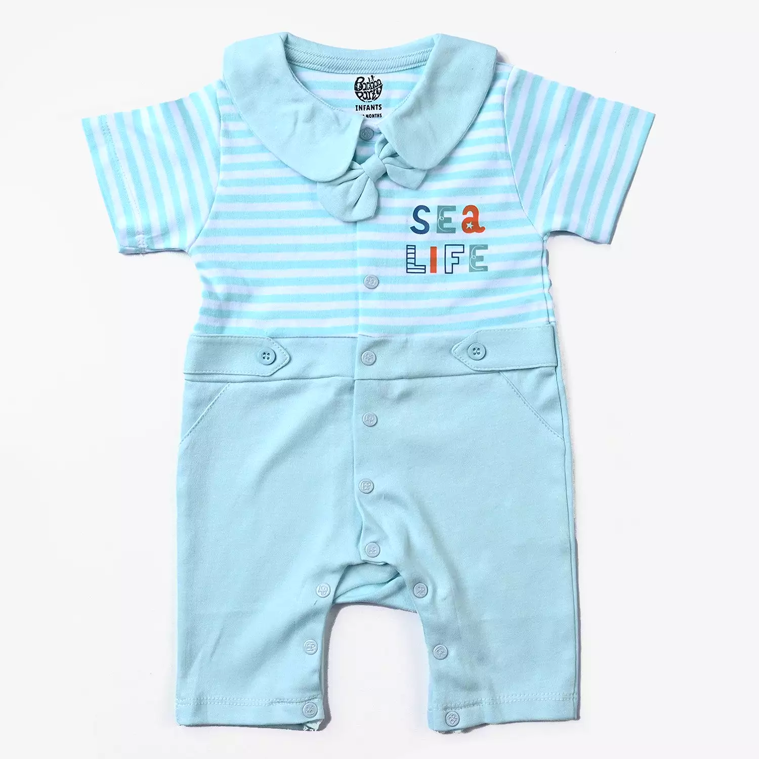 Infant Boys Cotton Poplin Knitted Romper-Yarn Dyed