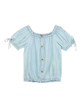 Ishin Girls Denim Blue Solid Off Shoulder Top