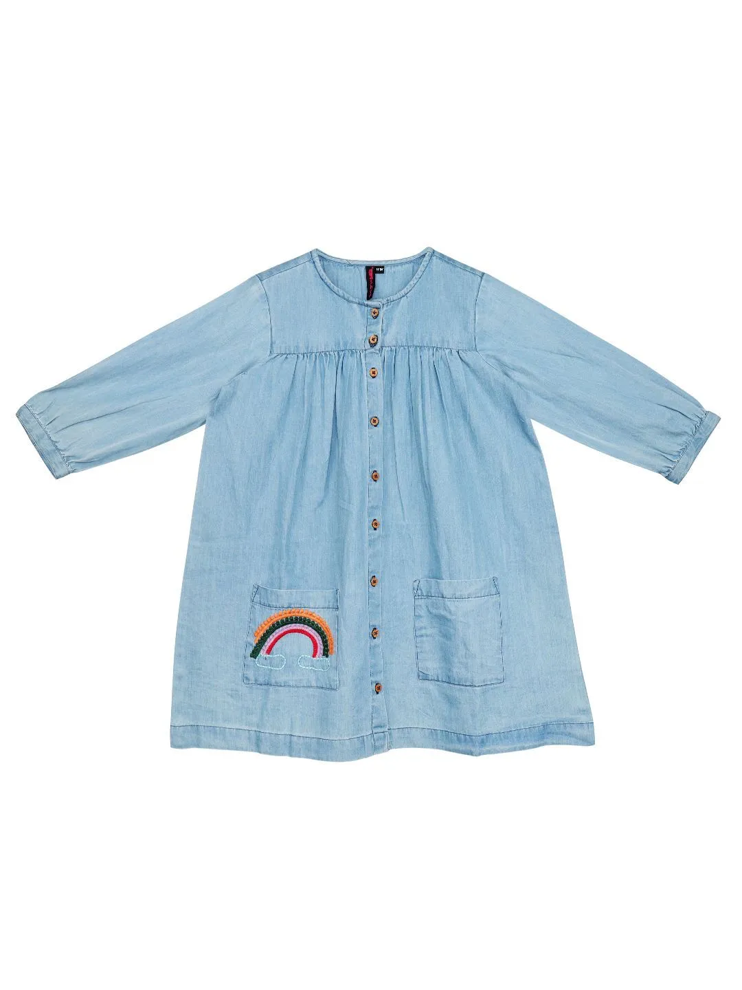 Ishin Girls Denim Cotton Embroidered Flared Dress