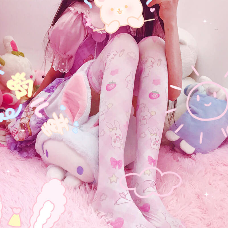 JAPANESE LOLITA BUNNY PRINT KNEE SOCKS BY64029