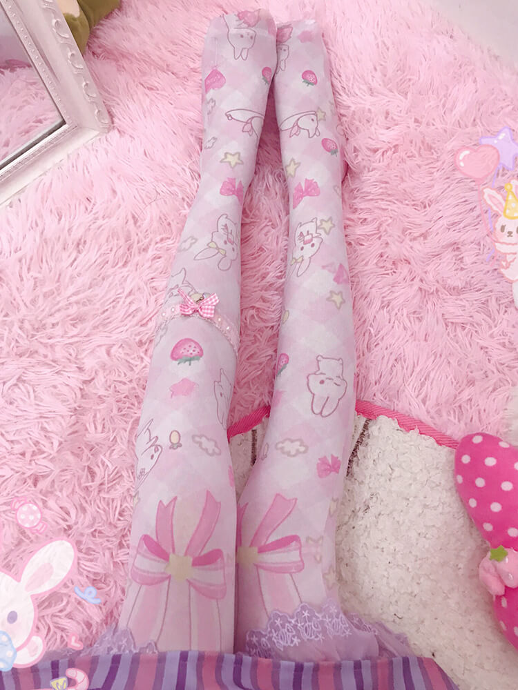 JAPANESE LOLITA BUNNY PRINT KNEE SOCKS BY64029