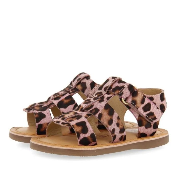 LEATHER ROMAN STYLE SANDALS WITH ANIMAL PRINT FOR BABY GENERAC