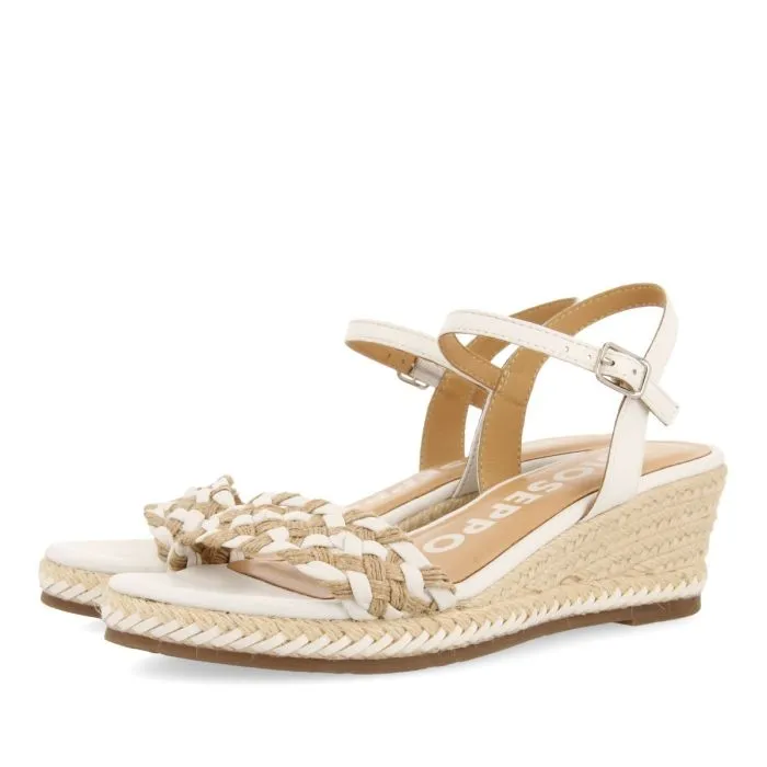 LEATHER SANDALS WITH TWO-TONE BRAIDING AND JUTE WEDGE FOR WOMEN SUNOL