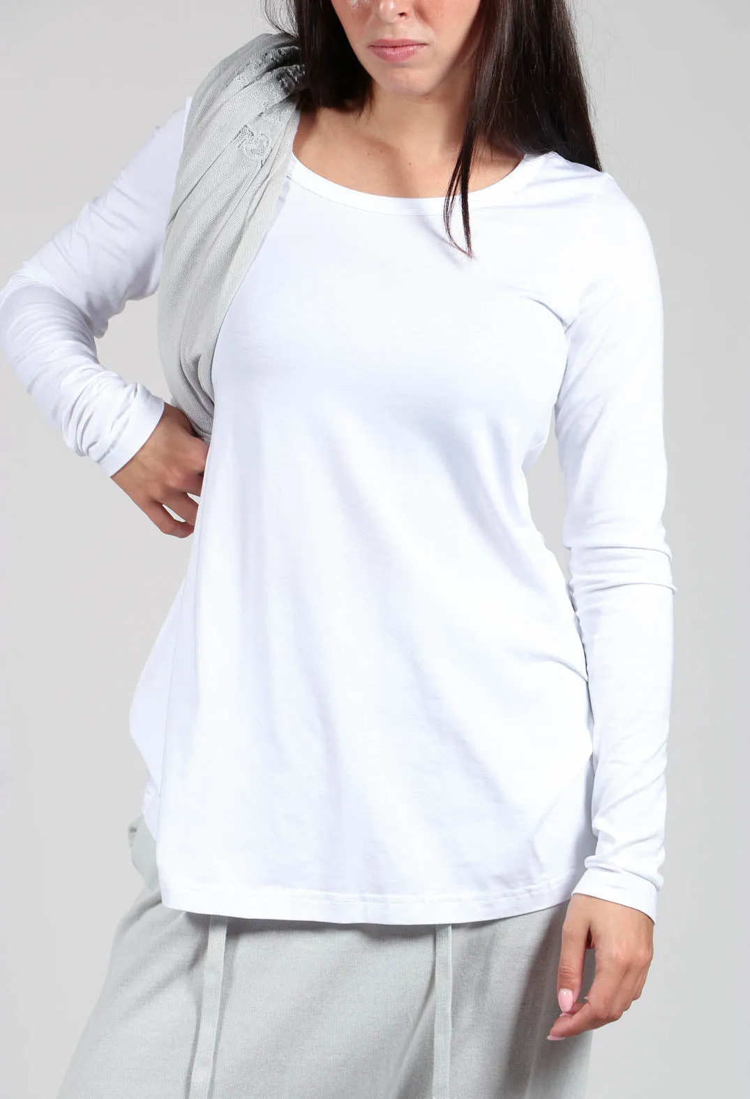 Long Sleeve Jersey Top in White