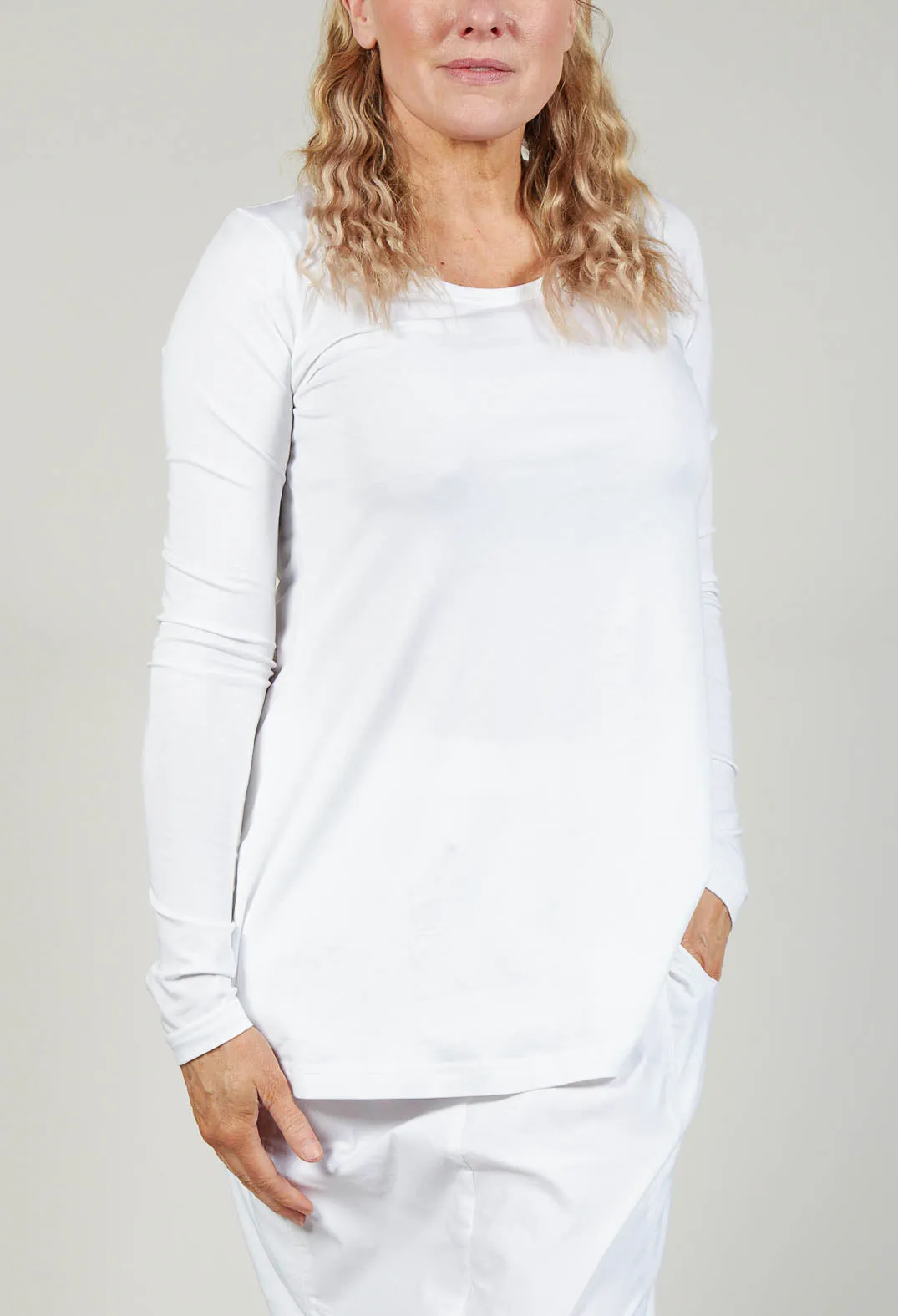 Long Sleeve Jersey Top in White