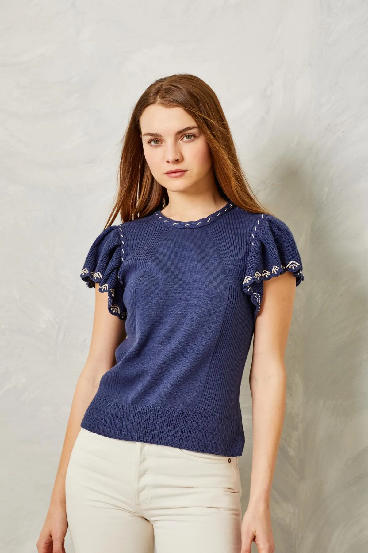 Madeline Cotton Viscose Sweater - Navy