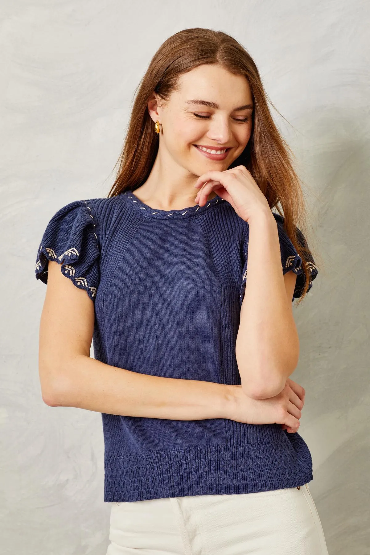 Madeline Cotton Viscose Sweater - Navy