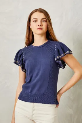 Madeline Cotton Viscose Sweater - Navy