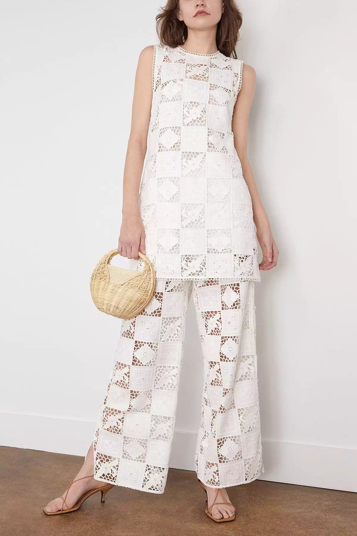 Melia Embroidery Pant in White