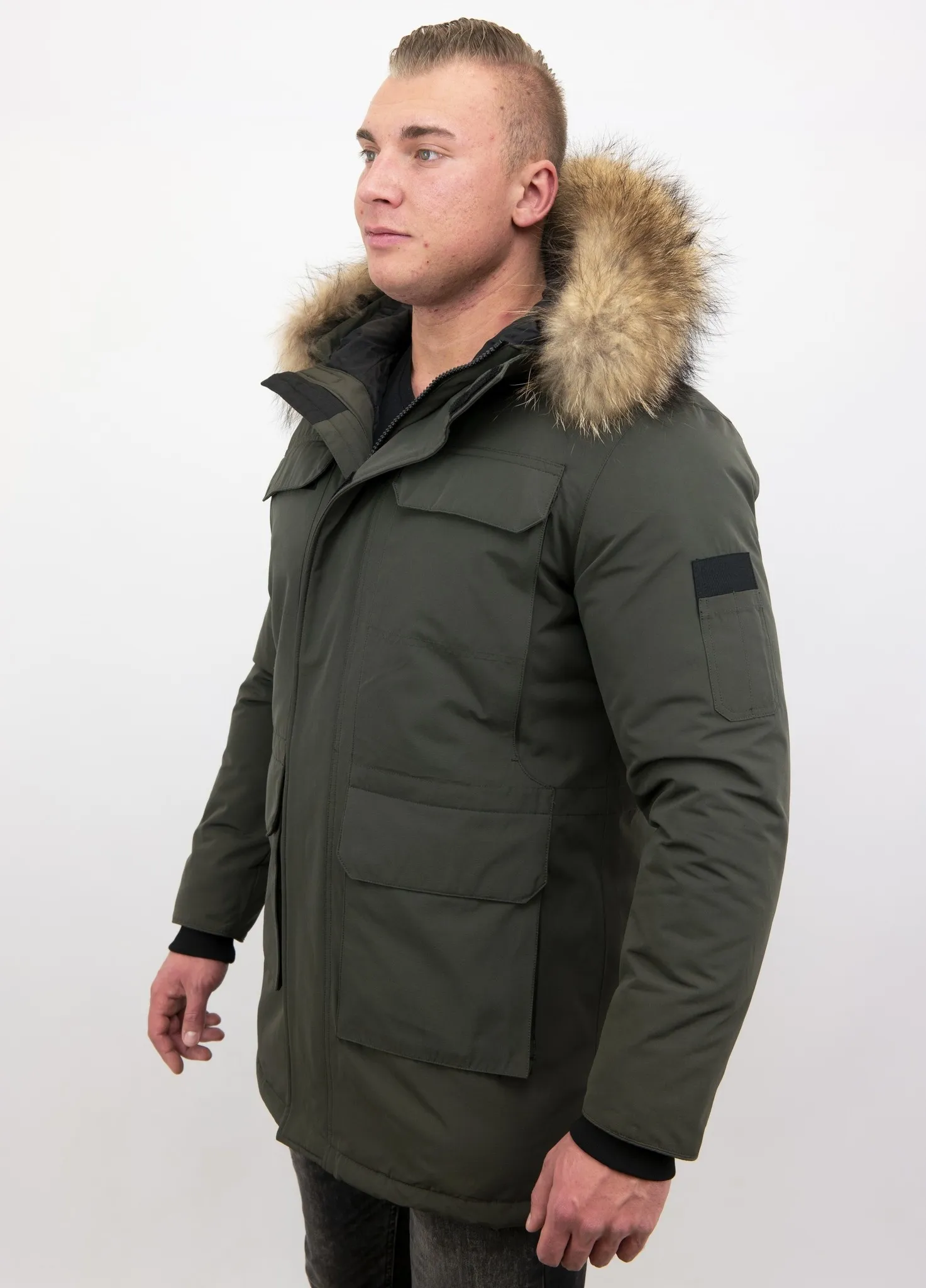 Men Parka Whiter Coat Long Green