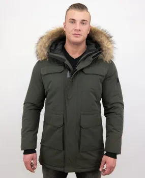 Men Parka Whiter Coat Long Green