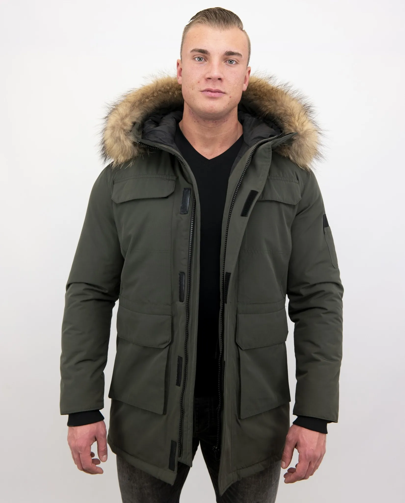 Men Parka Whiter Coat Long Green