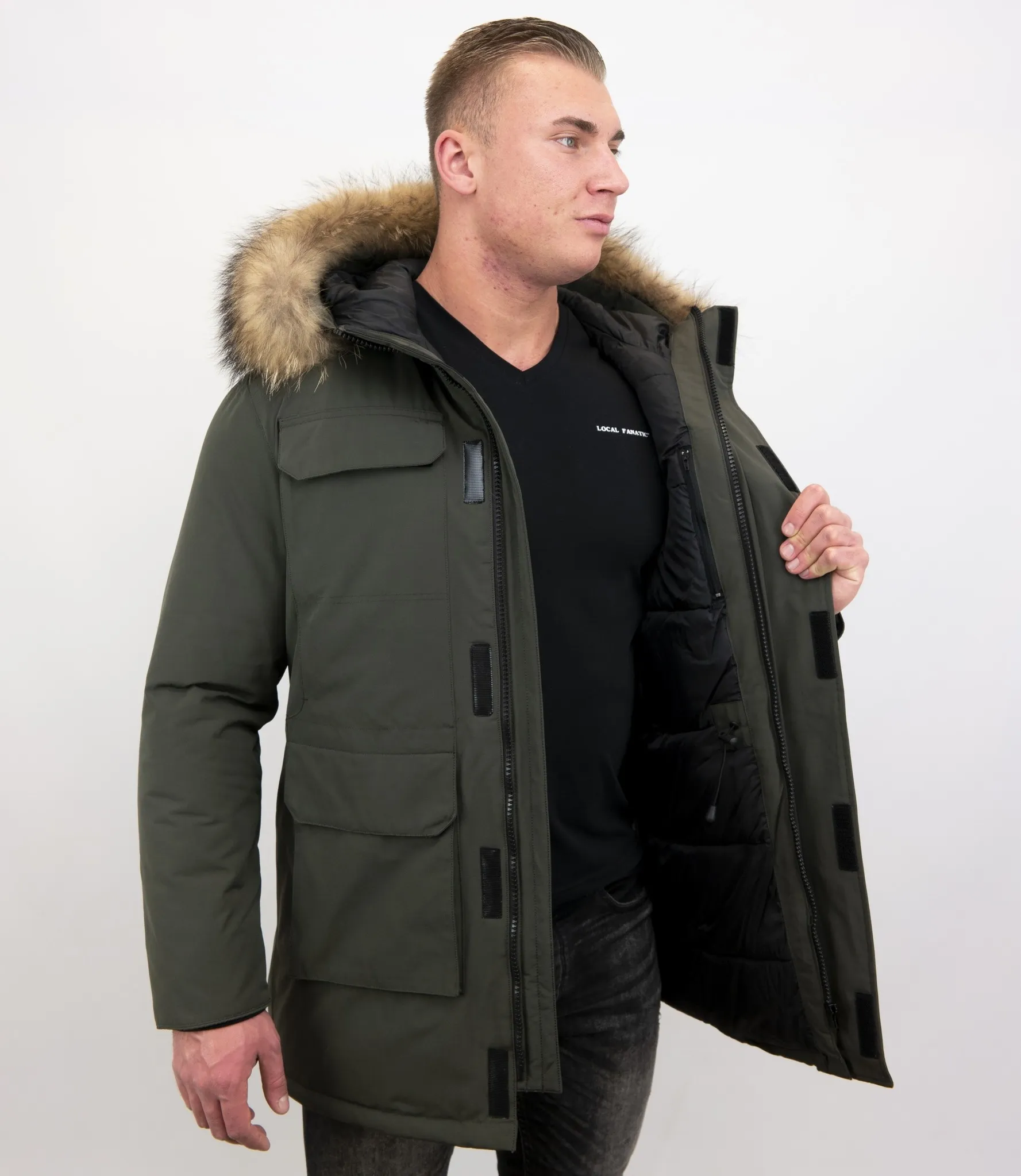 Men Parka Whiter Coat Long Green