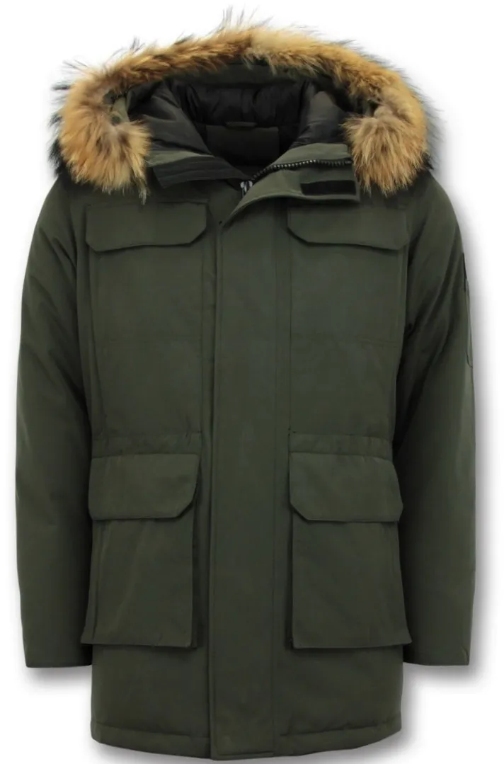 Men Parka Whiter Coat Long Green