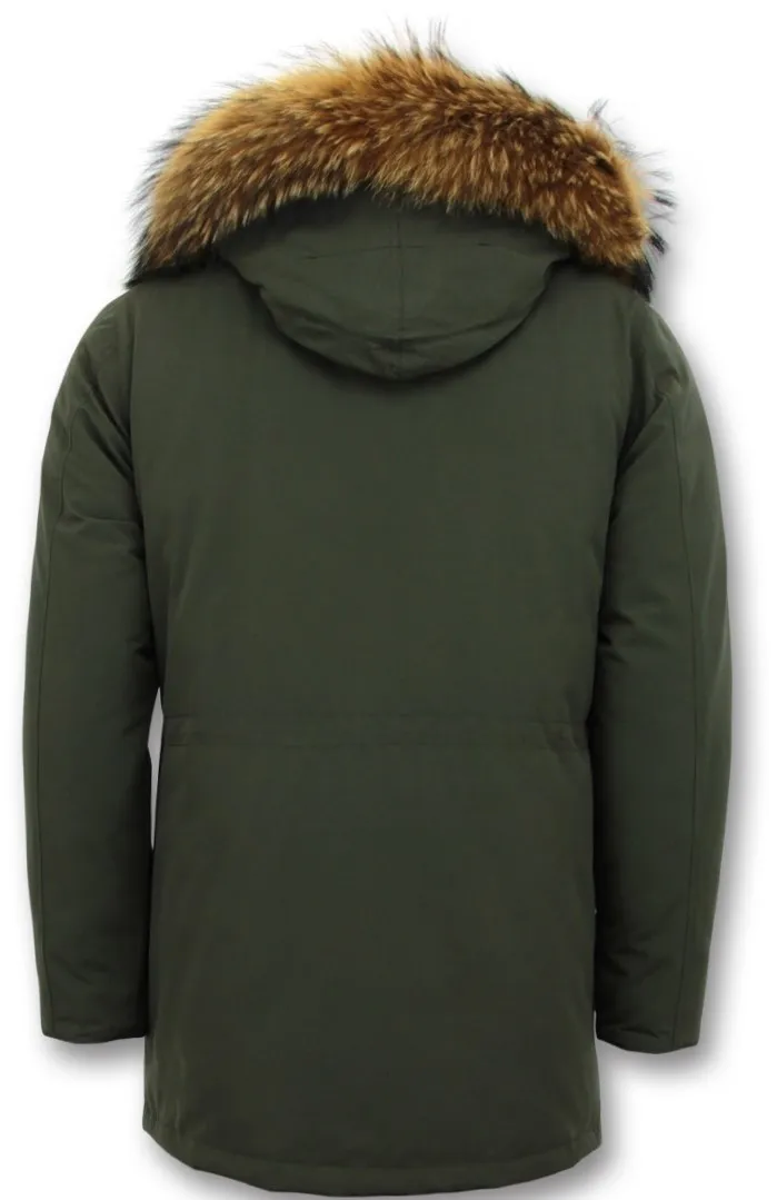 Men Parka Whiter Coat Long Green