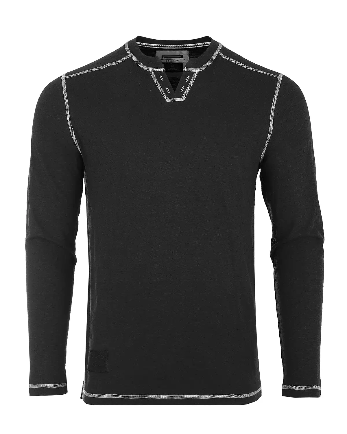 Men's Vintage Long Sleeve Notch V-Neck Henley Casual Shirt