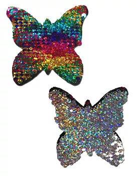 Monarch: Rainbow & Silver Glitter Color Changing Sequin Nipple Pasties