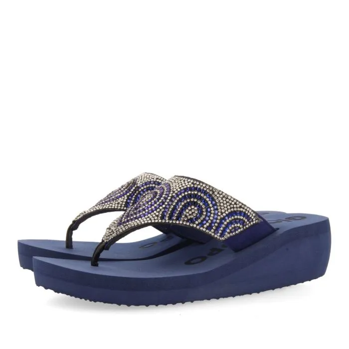 NAVY BLUE WEDGE SANDALS WITH CRYSTAL EMBELLISHMENT FOR WOMEN CUDJOE