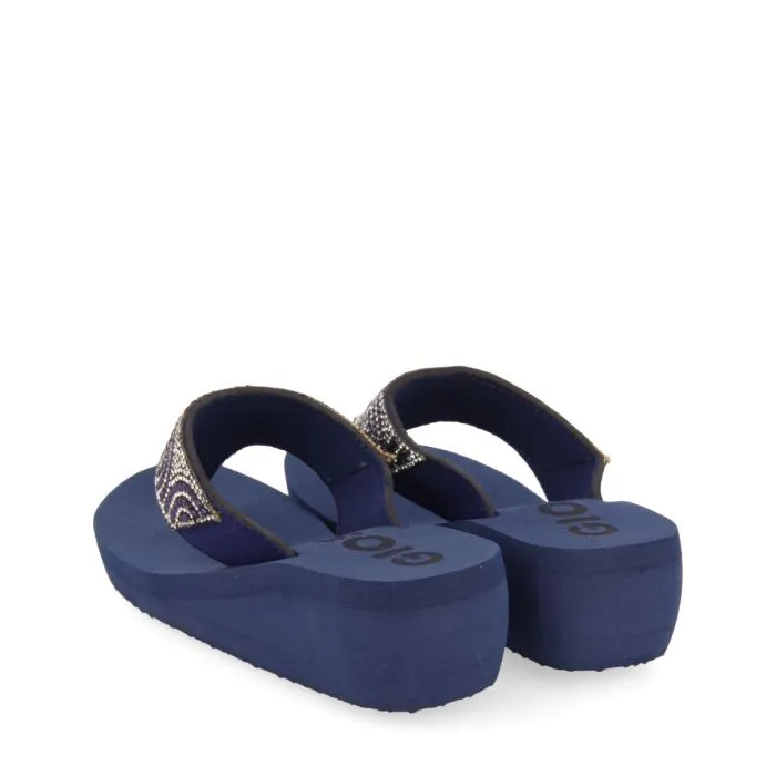 NAVY BLUE WEDGE SANDALS WITH CRYSTAL EMBELLISHMENT FOR WOMEN CUDJOE