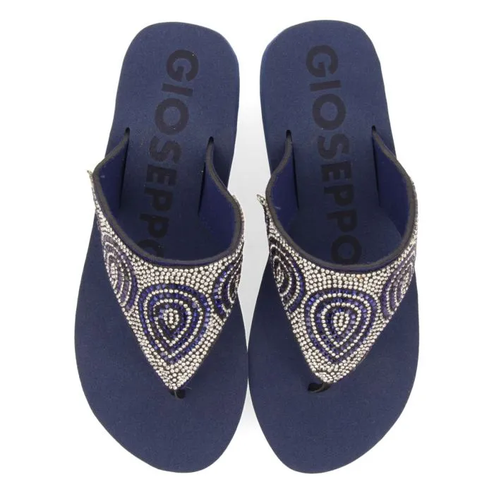 NAVY BLUE WEDGE SANDALS WITH CRYSTAL EMBELLISHMENT FOR WOMEN CUDJOE