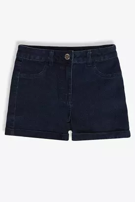 Navy Rolled Hem Girls Denim Shorts